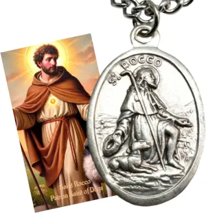 Westmon Works St Rocco Medal Set Patron Saint of Dogs Italian Metal Pendant on a Stainless-Steel Chain with Holy Card