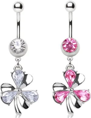 WildKlass Jewelry 316L Surgical Steel Navel Ring with Clover Leaf Shaped Dangle