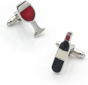 Wine Bottle and Glass Cufflinks, Elegant Accessories for Wine Lovers, Great Gift for Sommeliers and Enthusiasts