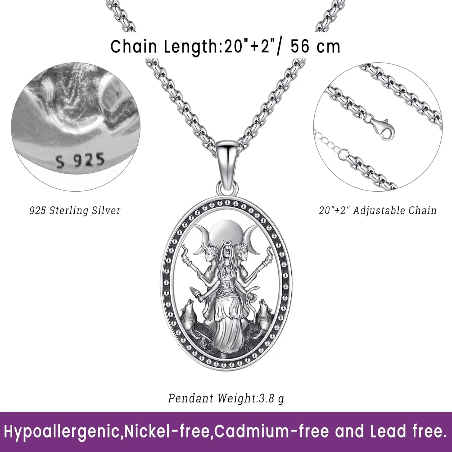 Witchy Jewelry for Women Men Nudo De Bruja Plata 925 Original Witches Knot Necklace Tetragrammaton Hecate Necklace Lilith Necklace Pentagram Necklace Cat Necklace Triple Moon Goddess Pendant Necklace