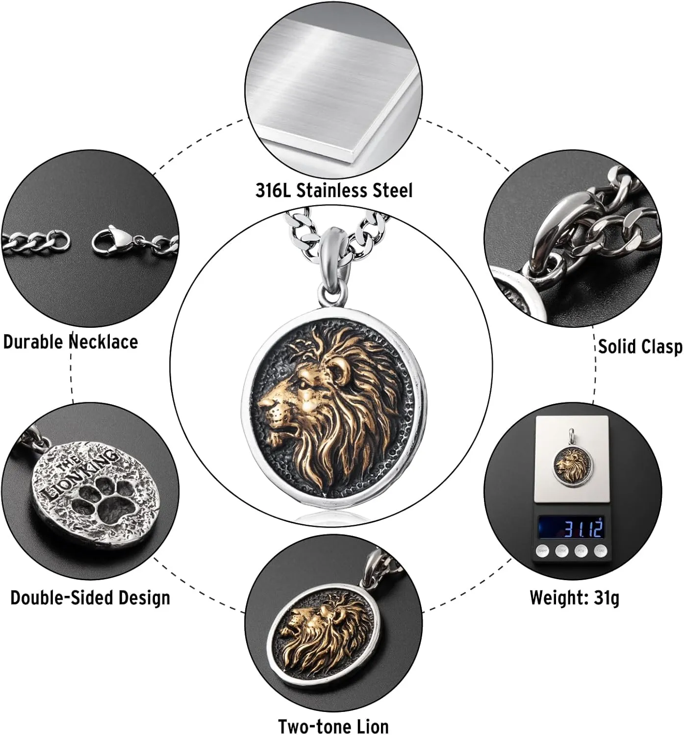 Wolf/Lion/Snake/Eagle/Bull/Crow Necklace for Men Gothic Punk Biker Animal Pendant Necklace Jewelry for Men Boys 60cm