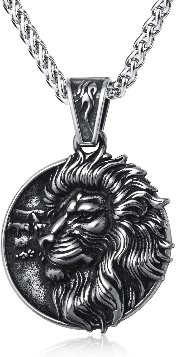 Wolf/Lion/Snake/Eagle/Bull/Crow Necklace for Men Gothic Punk Biker Animal Pendant Necklace Jewelry for Men Boys 60cm