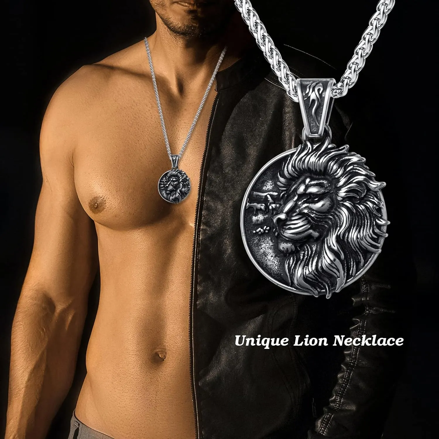 Wolf/Lion/Snake/Eagle/Bull/Crow Necklace for Men Gothic Punk Biker Animal Pendant Necklace Jewelry for Men Boys 60cm