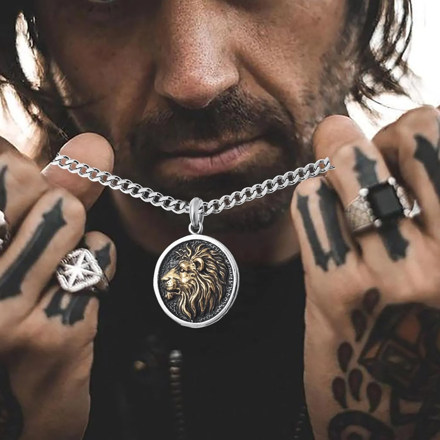 Wolf/Lion/Snake/Eagle/Bull/Crow Necklace for Men Gothic Punk Biker Animal Pendant Necklace Jewelry for Men Boys 60cm