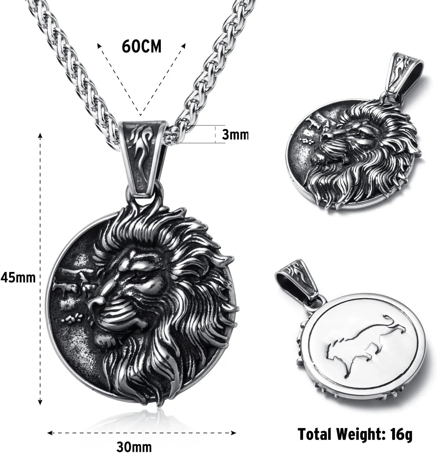 Wolf/Lion/Snake/Eagle/Bull/Crow Necklace for Men Gothic Punk Biker Animal Pendant Necklace Jewelry for Men Boys 60cm