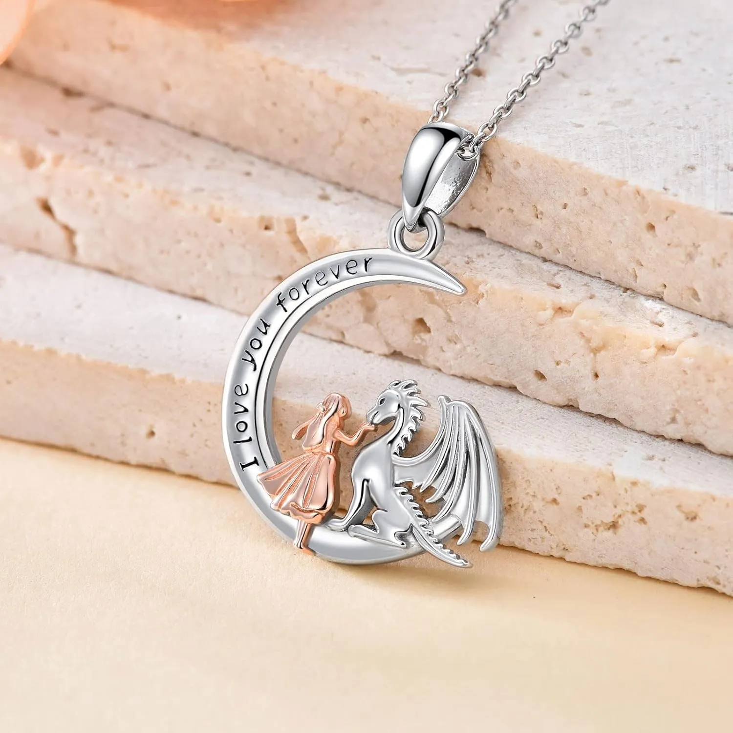 Wolf/Tiger/Lion/Bunny/Dragon/Fox/Dinosaur/Horse/Cat and Girl Necklace 925 Sterling Silver Moonstone/Abalone Shell Pendant Animal Jewelry for Women Girls Daughter Mom Birthday Gifts