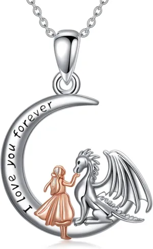 Wolf/Tiger/Lion/Bunny/Dragon/Fox/Dinosaur/Horse/Cat and Girl Necklace 925 Sterling Silver Moonstone/Abalone Shell Pendant Animal Jewelry for Women Girls Daughter Mom Birthday Gifts