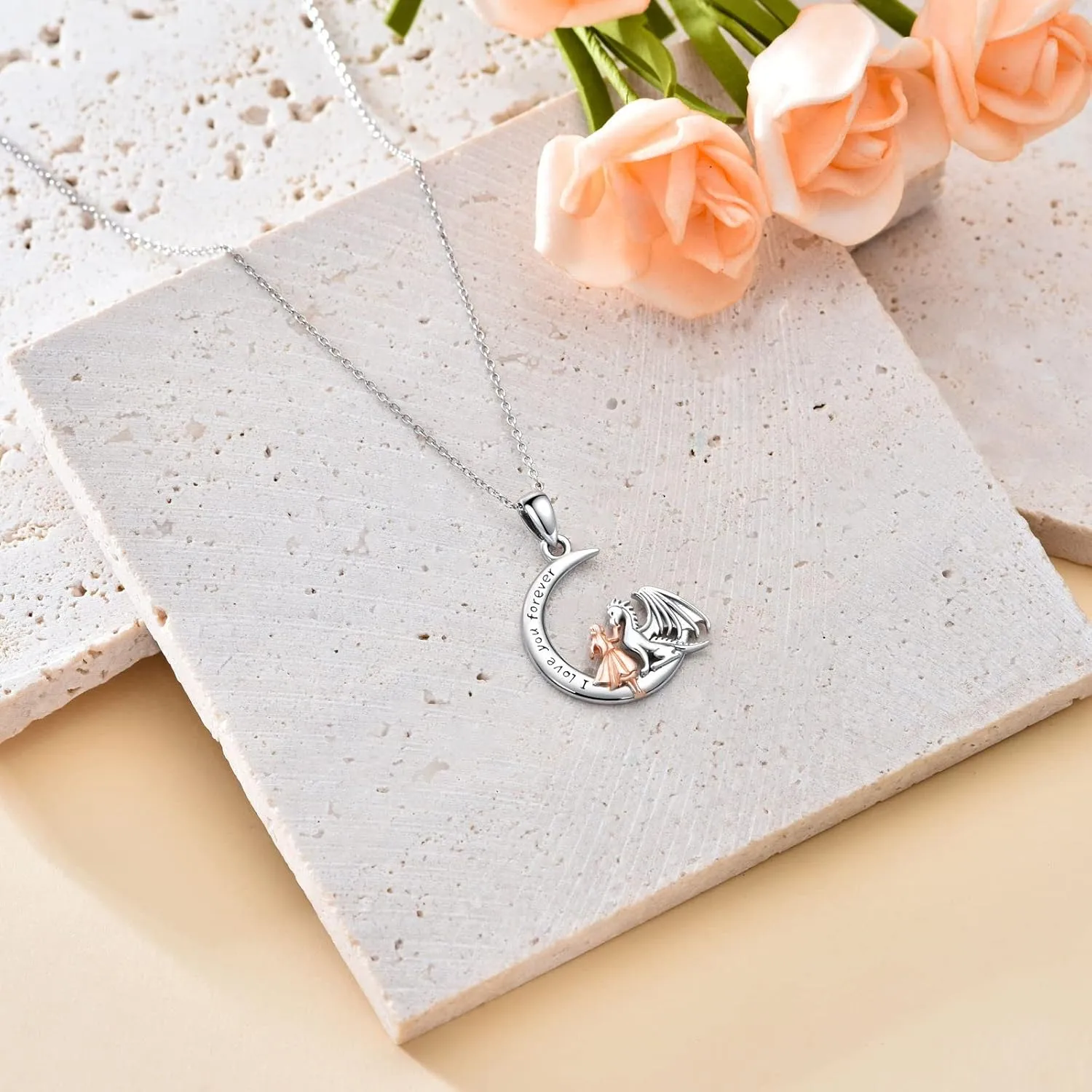 Wolf/Tiger/Lion/Bunny/Dragon/Fox/Dinosaur/Horse/Cat and Girl Necklace 925 Sterling Silver Moonstone/Abalone Shell Pendant Animal Jewelry for Women Girls Daughter Mom Birthday Gifts