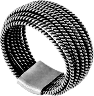 Women's 999 Fine Silver Karen Hill Tribe Wide Tribal Multi-Band Twist Rope Ring