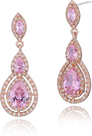 Women's Cubic Zirconia Bridal Earrings - Elegant Long Wedding Party Prom Earring for Bride Bridesmaids Crystal CZ Rhinestone Chandelier Statement Dangle Drop Earrings for Women