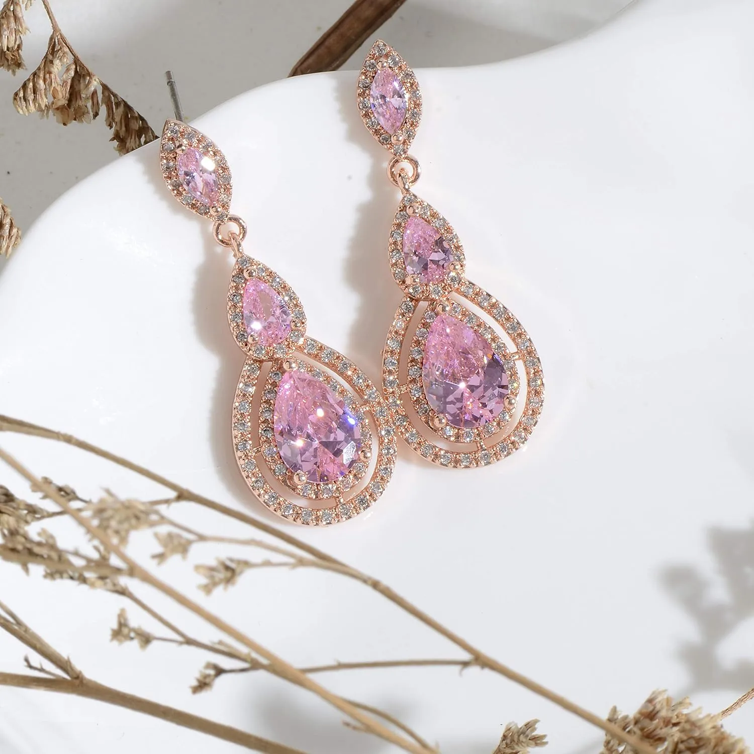 Women's Cubic Zirconia Bridal Earrings - Elegant Long Wedding Party Prom Earring for Bride Bridesmaids Crystal CZ Rhinestone Chandelier Statement Dangle Drop Earrings for Women