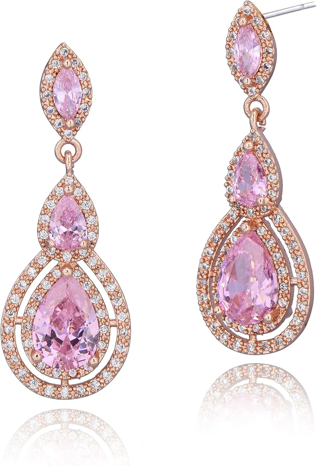 Women's Cubic Zirconia Bridal Earrings - Elegant Long Wedding Party Prom Earring for Bride Bridesmaids Crystal CZ Rhinestone Chandelier Statement Dangle Drop Earrings for Women