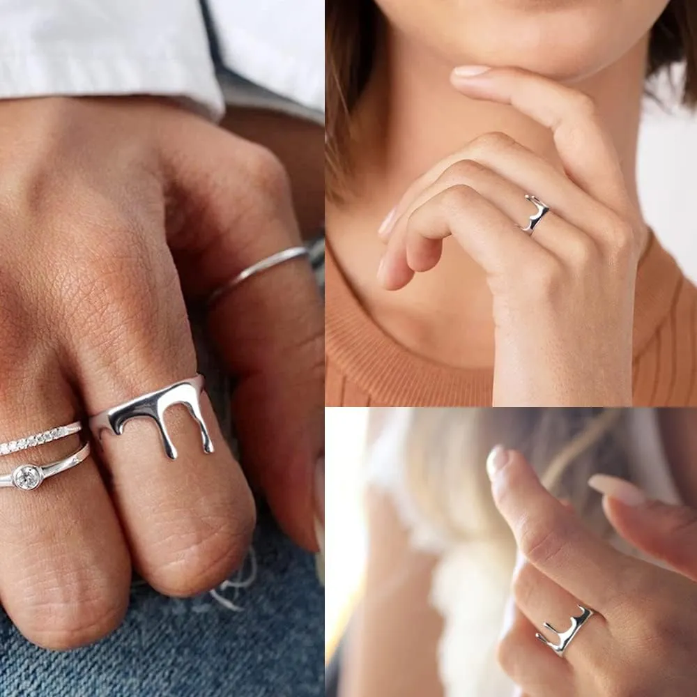 Women's Dripping Drop Ring 18K Gold Stainless Steel Statement Band Ring Unique Gift