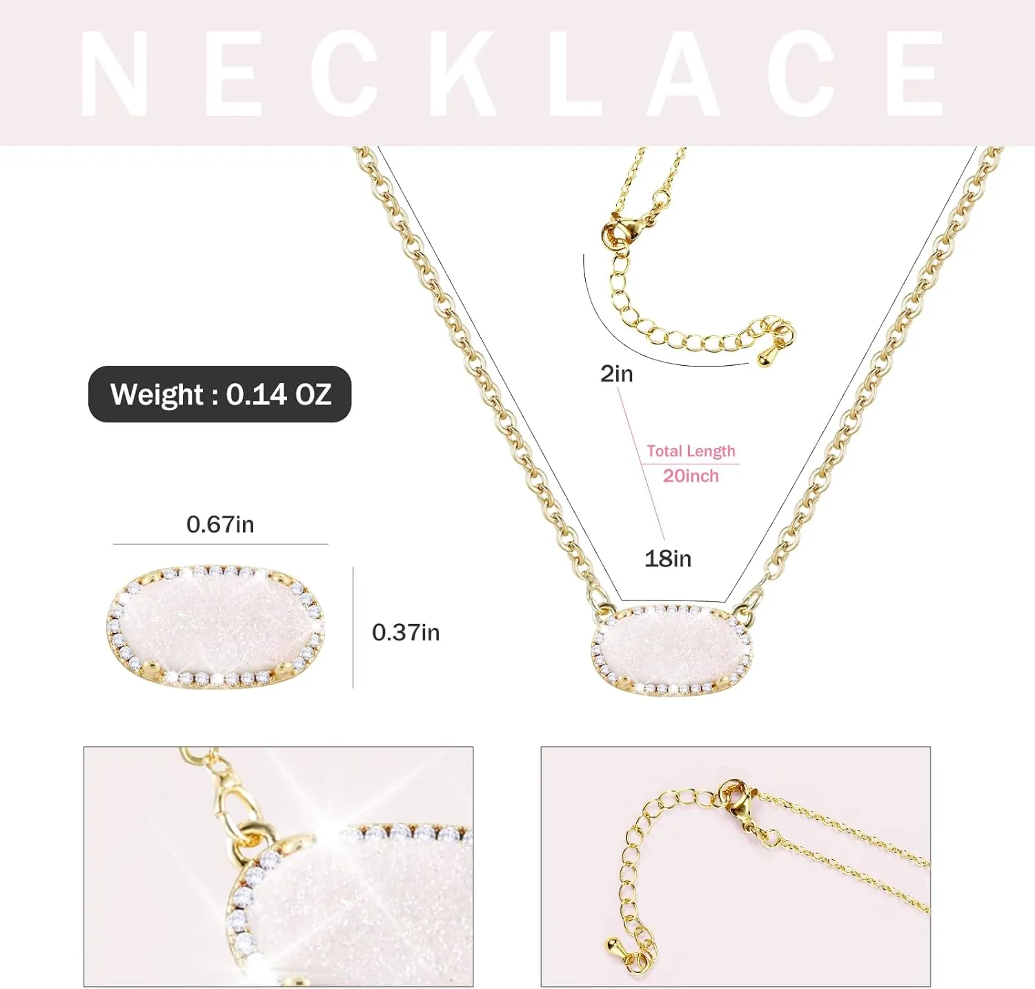 Women's Gold Necklace With Natural Druzy Pendant And Adjustable 14K Gold-Plated Chain Elegant Jewelry for Women