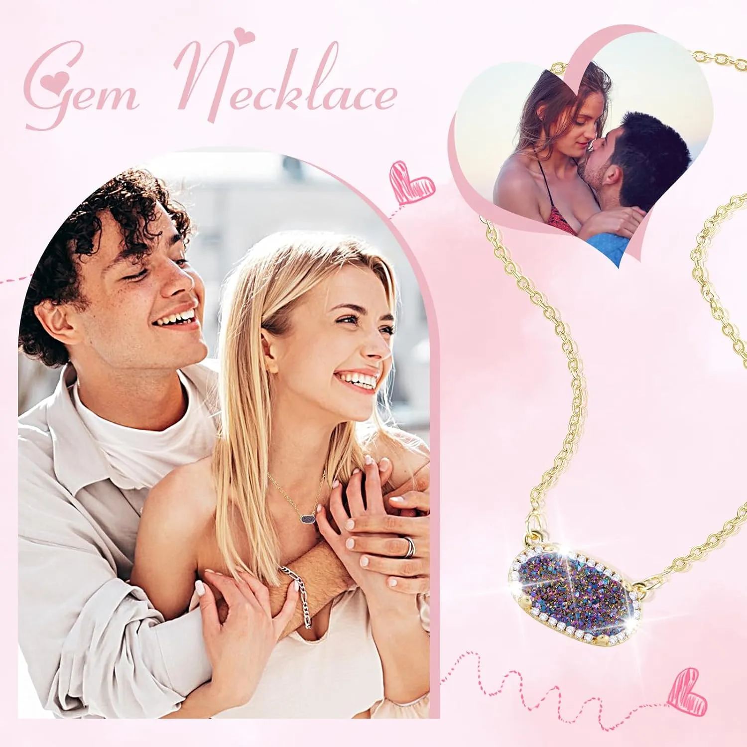 Women's Gold Necklace With Natural Druzy Pendant And Adjustable 14K Gold-Plated Chain Elegant Jewelry for Women