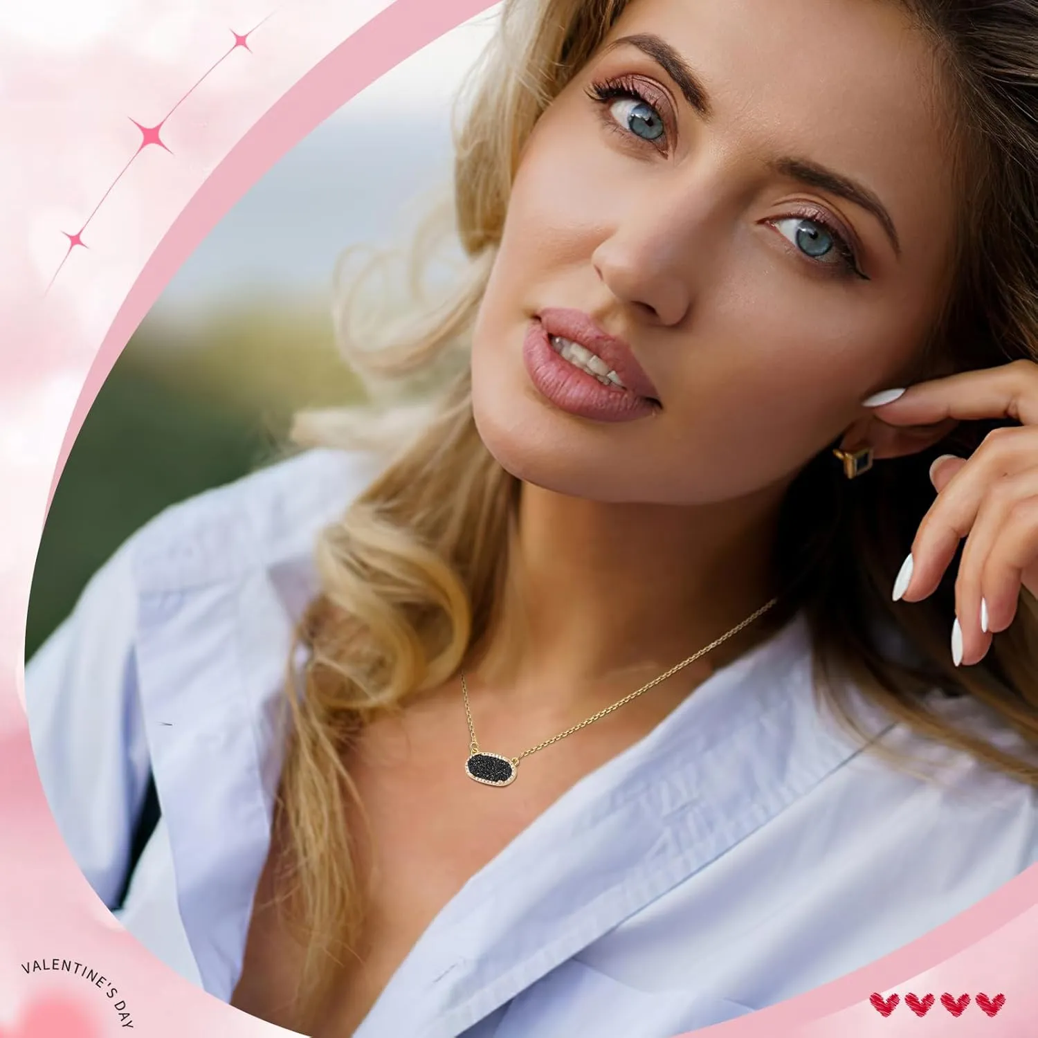 Women's Gold Necklace With Natural Druzy Pendant And Adjustable 14K Gold-Plated Chain Elegant Jewelry for Women