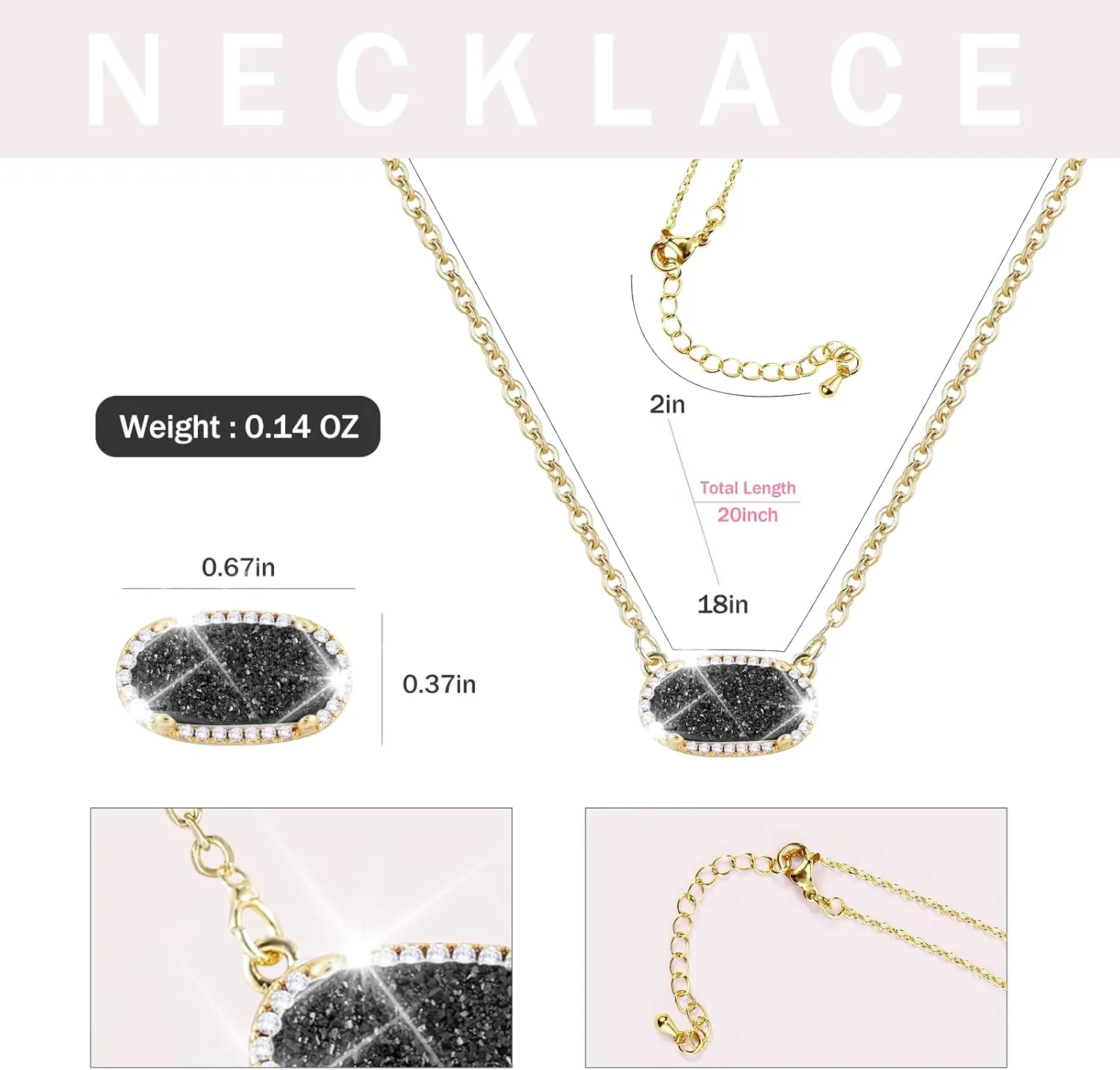 Women's Gold Necklace With Natural Druzy Pendant And Adjustable 14K Gold-Plated Chain Elegant Jewelry for Women