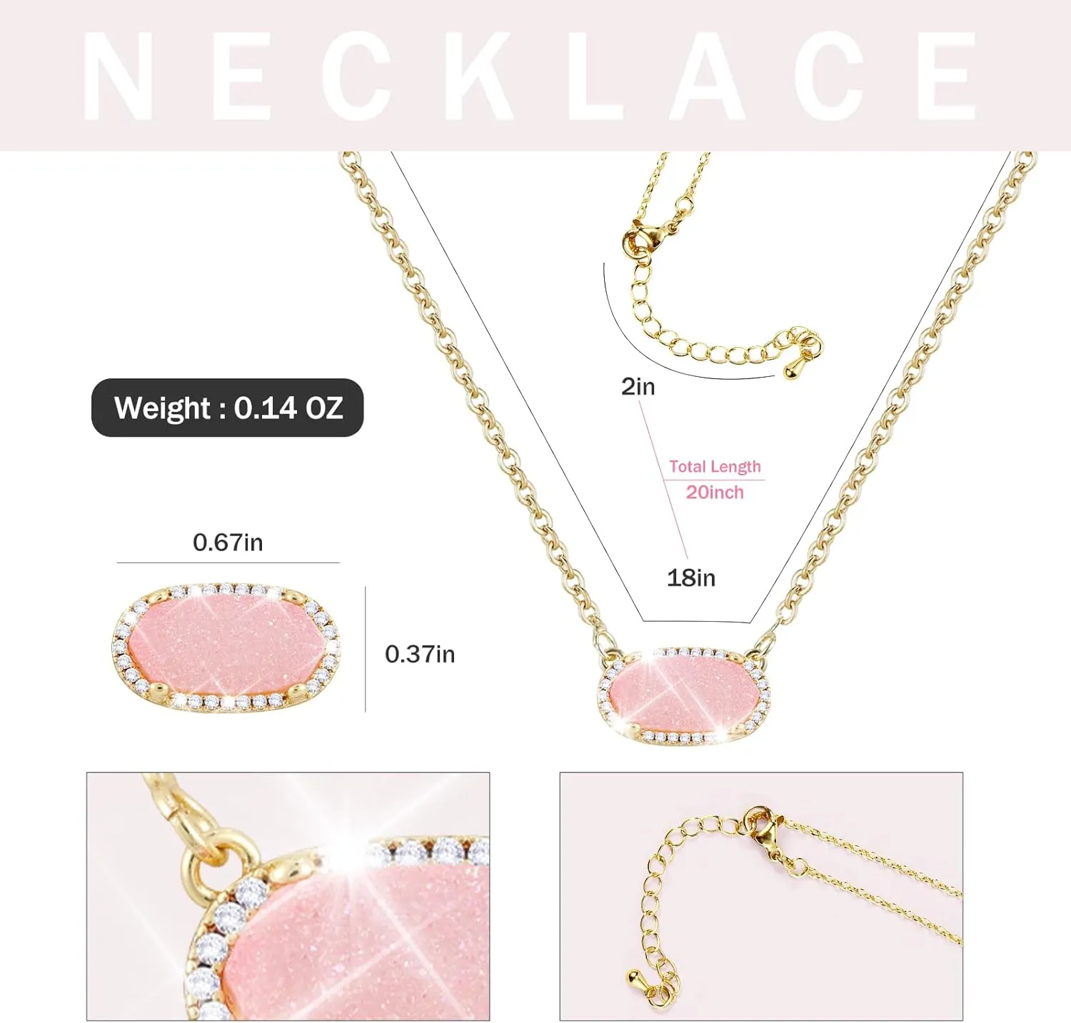 Women's Gold Necklace With Natural Druzy Pendant And Adjustable 14K Gold-Plated Chain Elegant Jewelry for Women