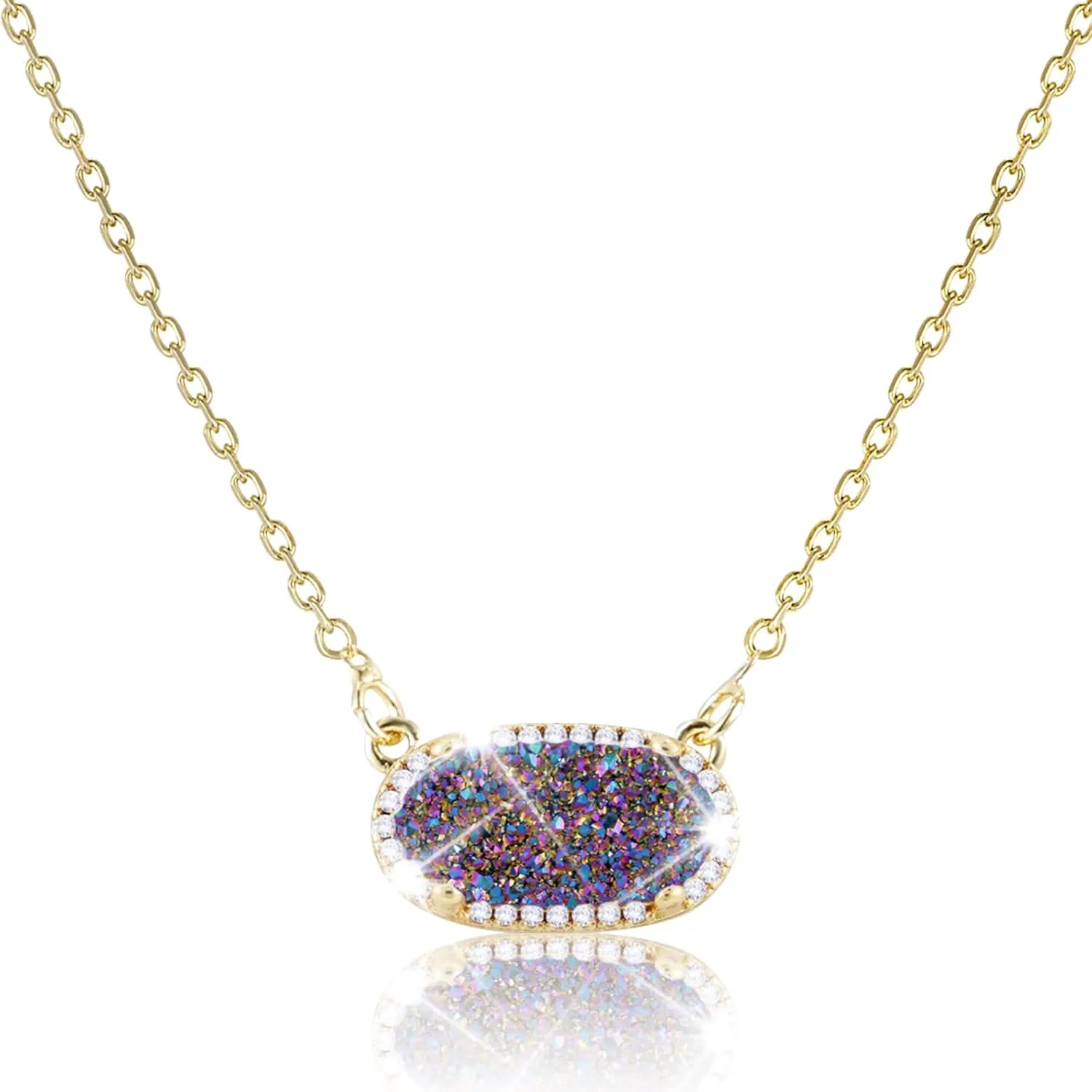 Women's Gold Necklace With Natural Druzy Pendant And Adjustable 14K Gold-Plated Chain Elegant Jewelry for Women