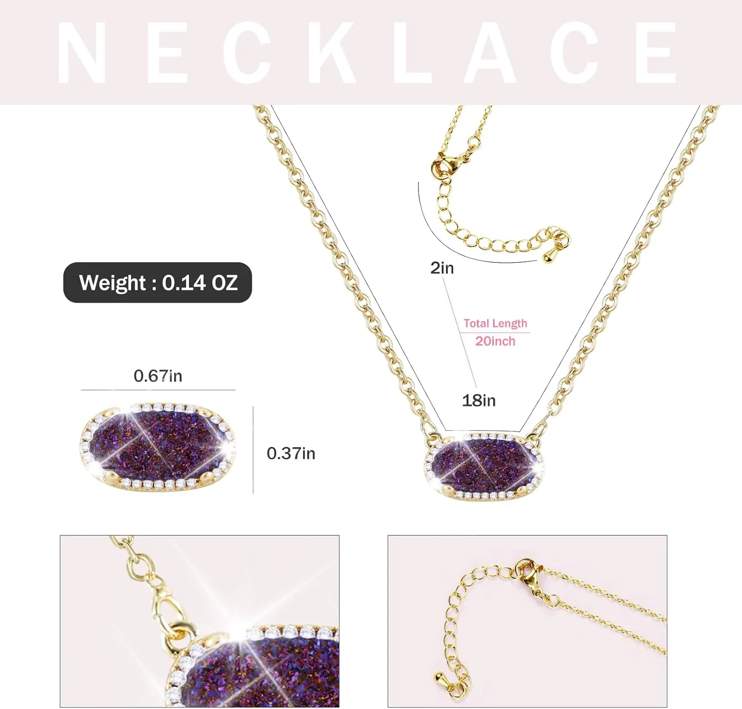 Women's Gold Necklace With Natural Druzy Pendant And Adjustable 14K Gold-Plated Chain Elegant Jewelry for Women