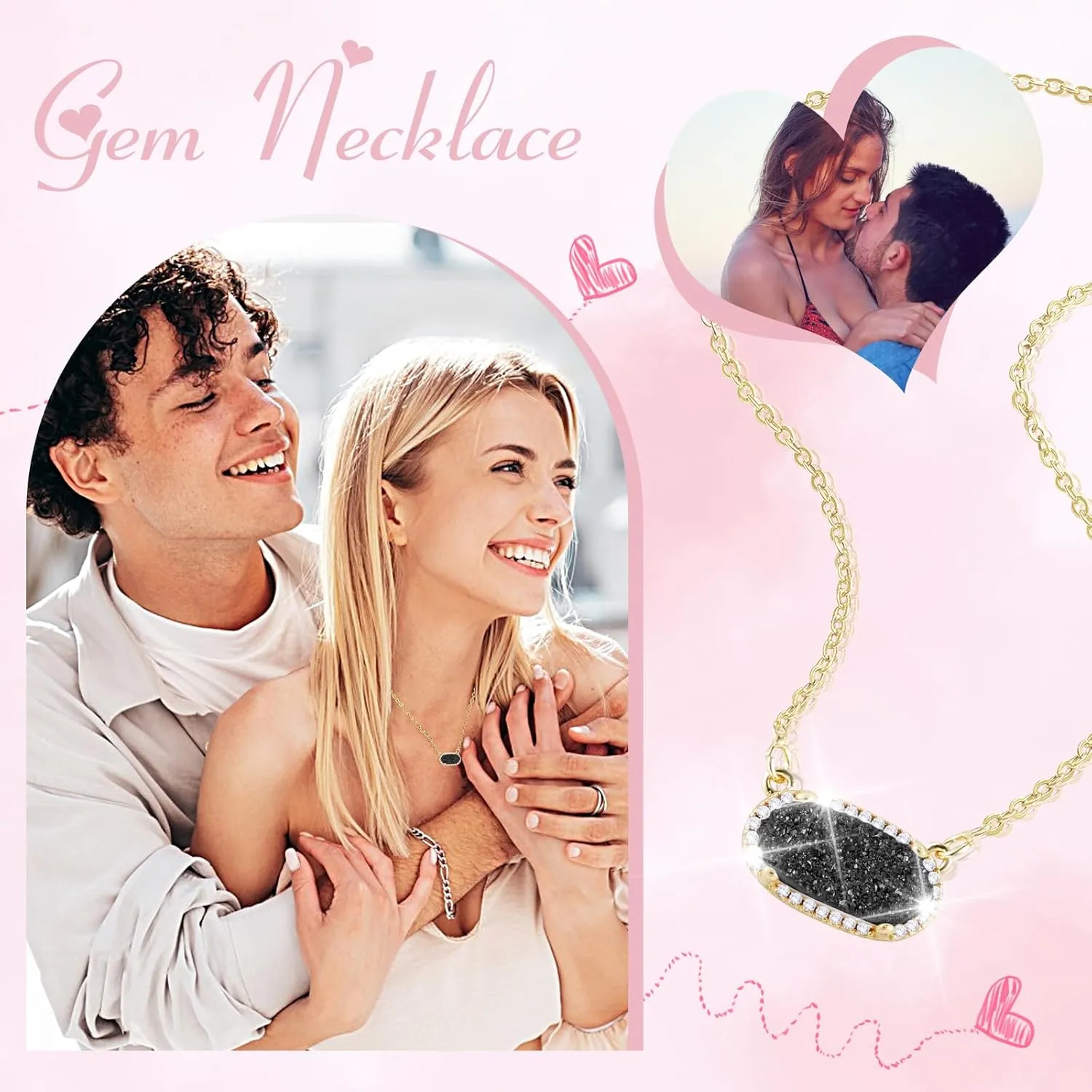 Women's Gold Necklace With Natural Druzy Pendant And Adjustable 14K Gold-Plated Chain Elegant Jewelry for Women