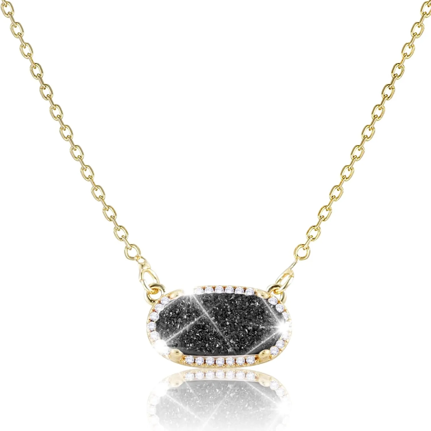 Women's Gold Necklace With Natural Druzy Pendant And Adjustable 14K Gold-Plated Chain Elegant Jewelry for Women