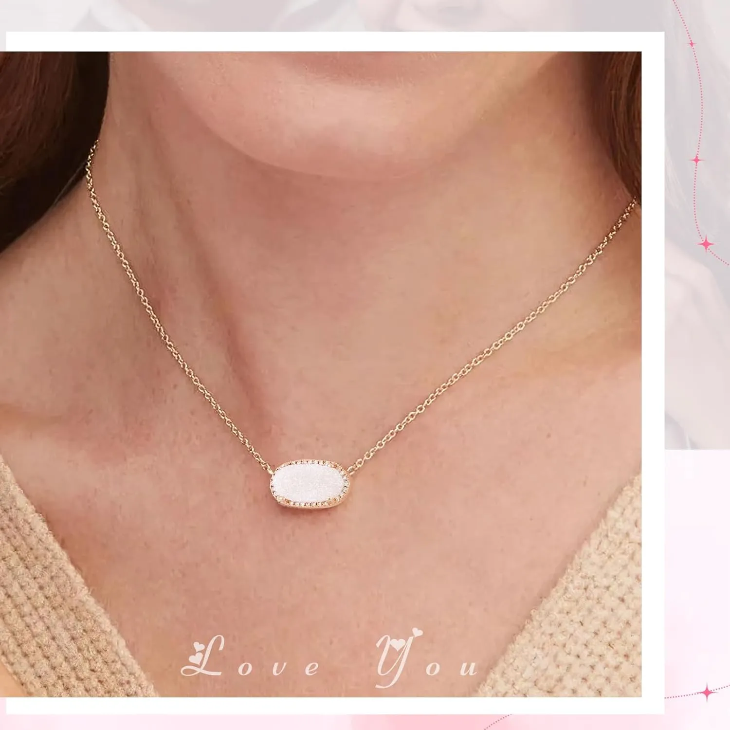 Women's Gold Necklace With Natural Druzy Pendant And Adjustable 14K Gold-Plated Chain Elegant Jewelry for Women