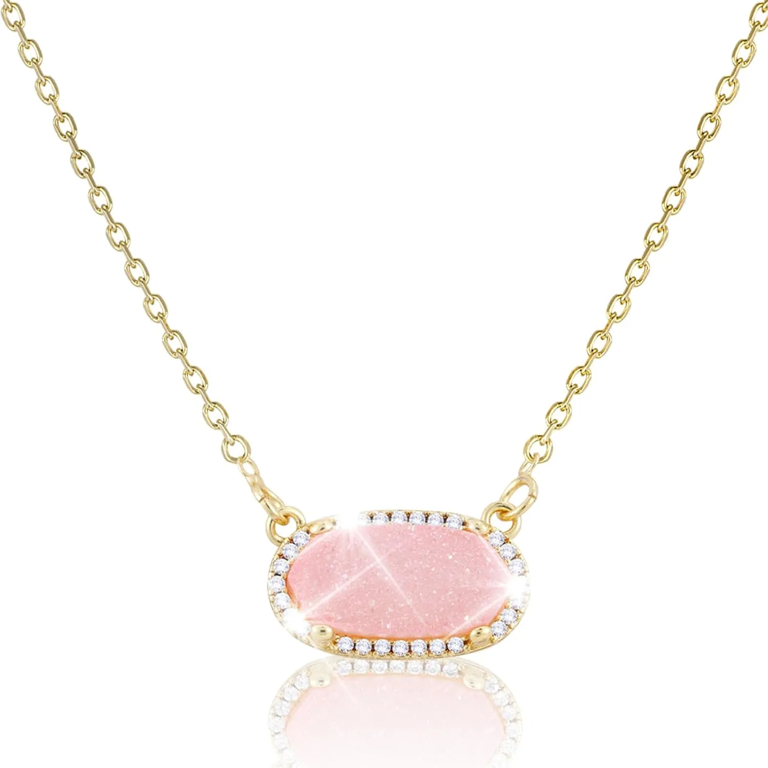 Women's Gold Necklace With Natural Druzy Pendant And Adjustable 14K Gold-Plated Chain Elegant Jewelry for Women