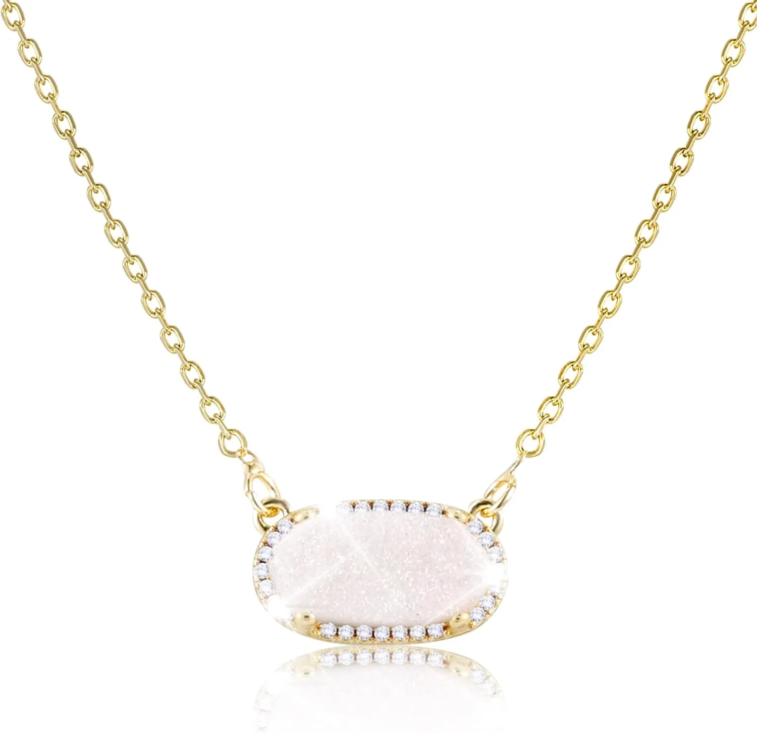 Women's Gold Necklace With Natural Druzy Pendant And Adjustable 14K Gold-Plated Chain Elegant Jewelry for Women