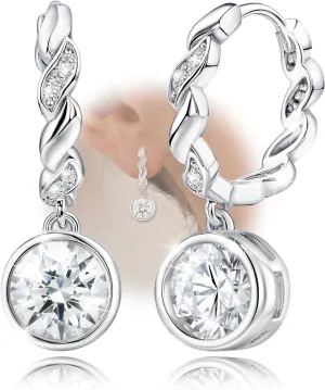 Womens Sterling Sliver Spiral Round Hoop Dangling Earrings Circle-Shaped Hypoallergenic Cubic Zirconia Hoop Earrings with Charms