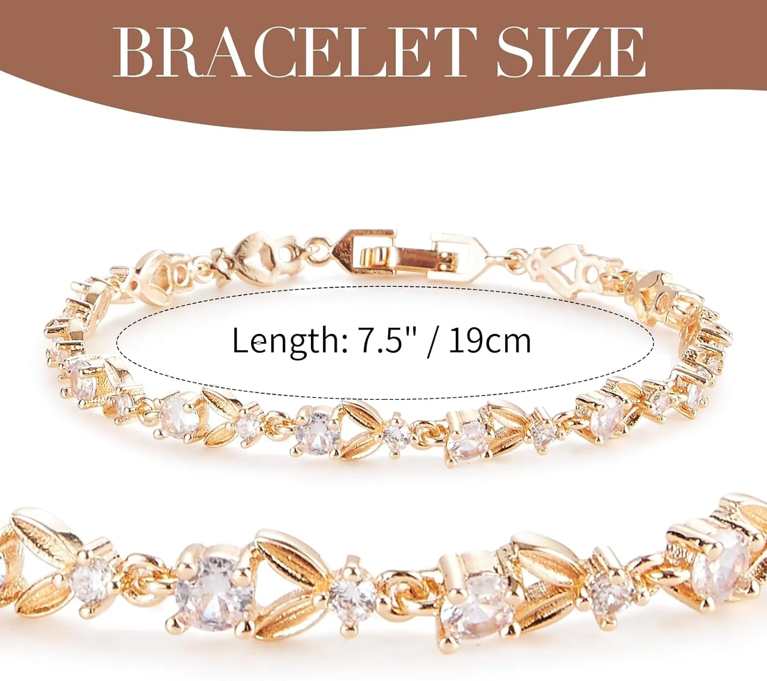 Women's Tennis Bracelet, Gold Plated Tennis Bracelet Charm Birthday Gold Jewelry Gift for Women & Mom, 7.5