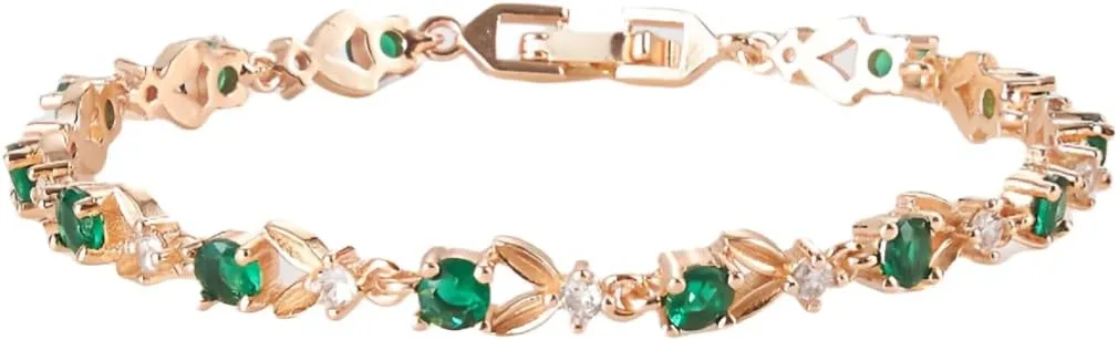 Women's Tennis Bracelet, Gold Plated Tennis Bracelet Charm Birthday Gold Jewelry Gift for Women & Mom, 7.5