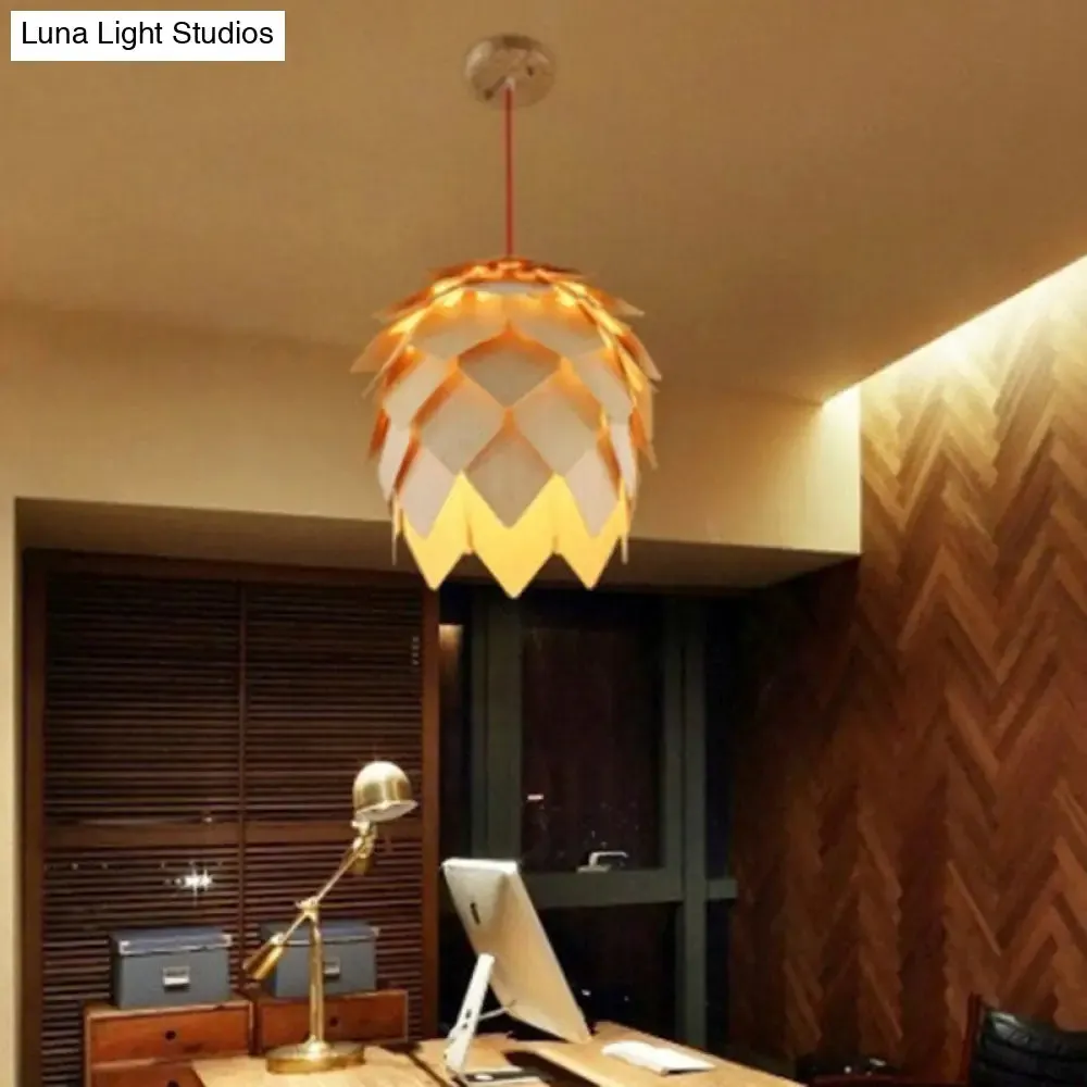 Wooden Shade Pendant Light with Unique Beige Pipecone Design and 1 Bulb