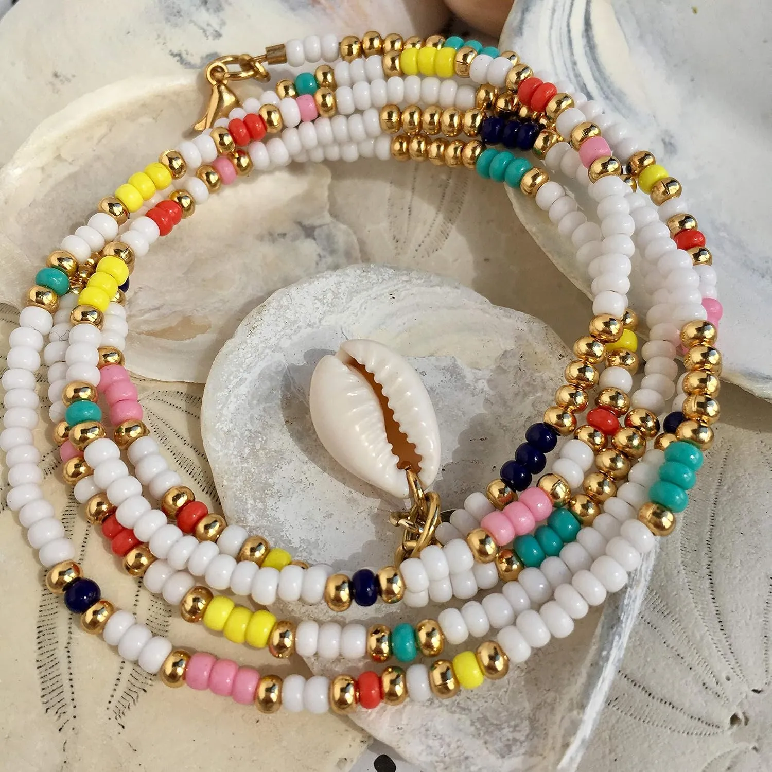 XIJIN 8Pcs Handmade Beaded Anklets for Women Boho Colorful Beads Ankle Bracelets Adjustable Foot Anklet Set