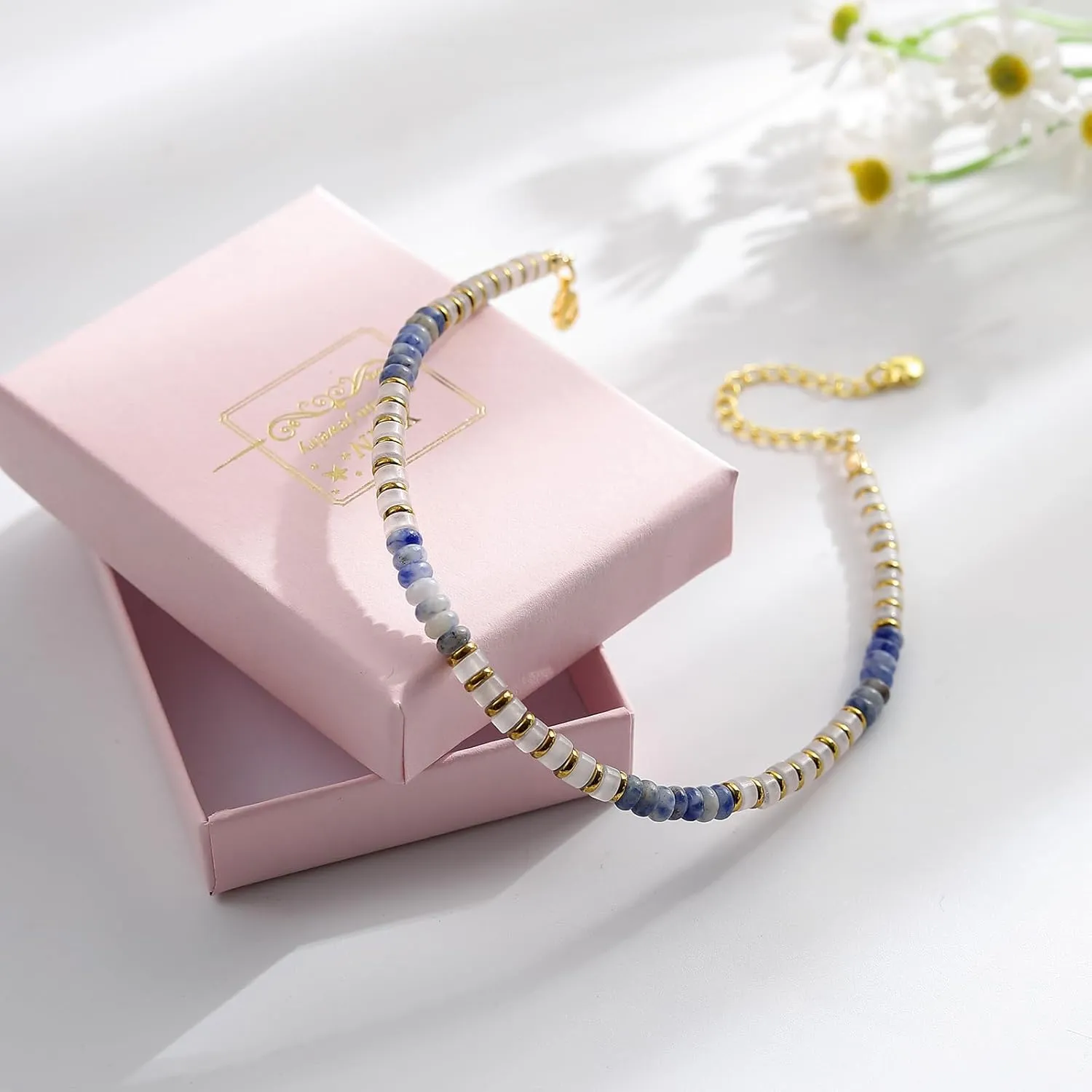 XIJIN Natural Stone Beaded Anklets for Women Handmade Beach Boho Turquoise Beads Ankle Bracelet Jewelry Gift for Her