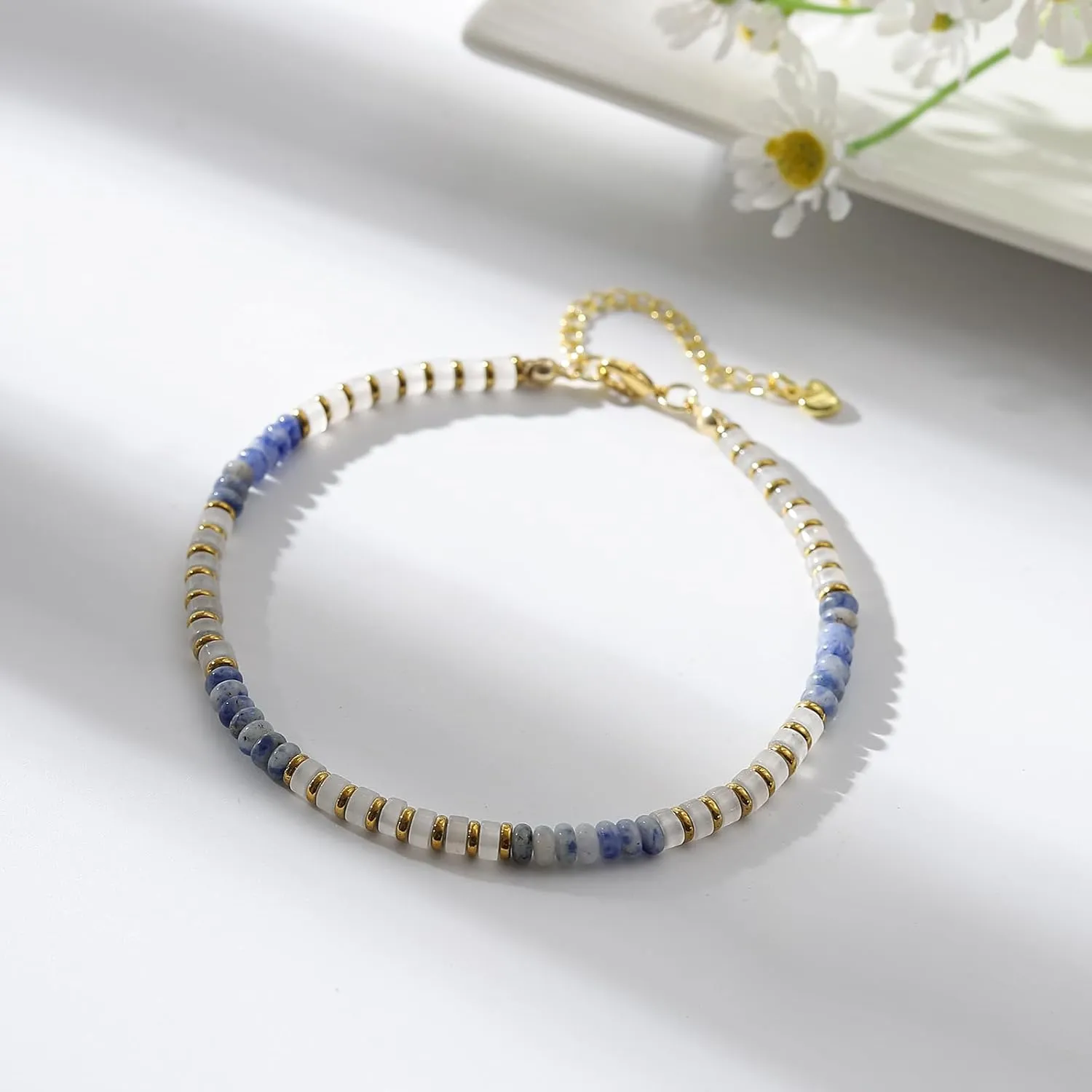 XIJIN Natural Stone Beaded Anklets for Women Handmade Beach Boho Turquoise Beads Ankle Bracelet Jewelry Gift for Her