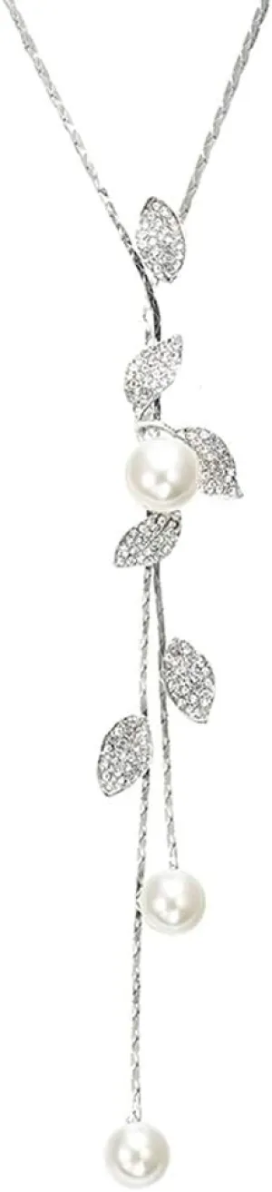 Y-Shaped Necklace Bohemian Crystal Pearl Flower Leaf Dangle Long Necklace Fashion Elegant Tassel Sweater Chain Women Jewelry