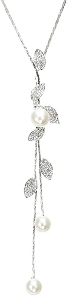 Y-Shaped Necklace Bohemian Crystal Pearl Flower Leaf Dangle Long Necklace Fashion Elegant Tassel Sweater Chain Women Jewelry