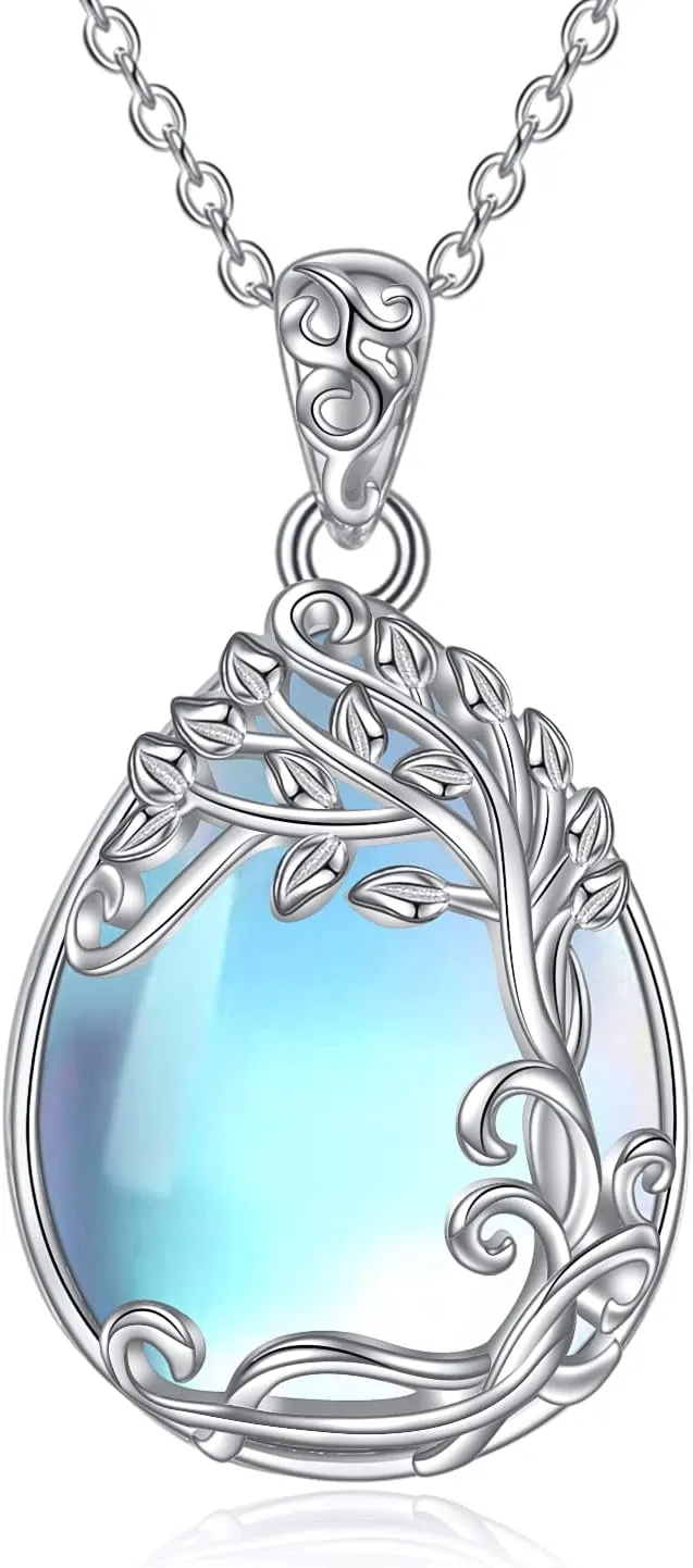 YAFEINI 925 Sterling Silver Moonstone Necklace Filigree Teardrop Pendant Necklace Jewelry for Women Girls