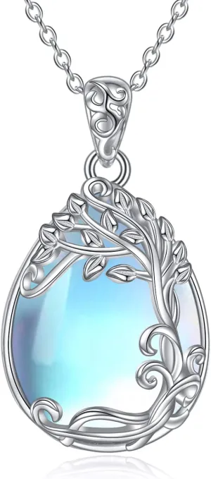 YAFEINI 925 Sterling Silver Moonstone Necklace Filigree Teardrop Pendant Necklace Jewelry for Women Girls