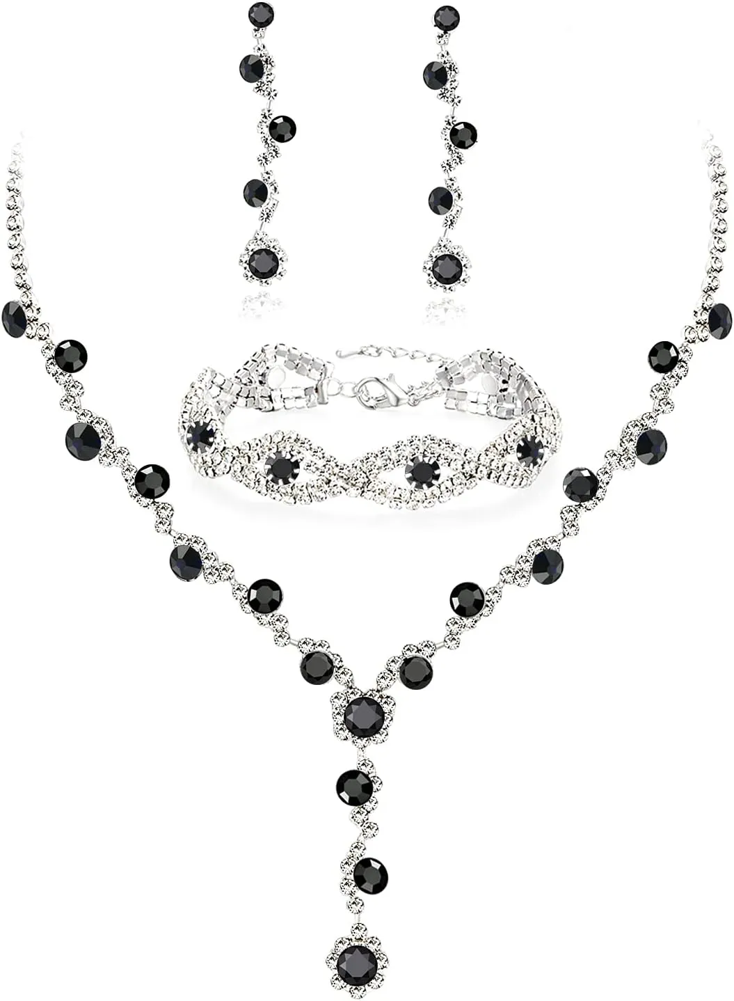 YANODA Rhinestone Bridal Jewelry Sets for Women Crystal Necklace Earrings Bracelet Jewelry Sets for Wedding Bridal Bridesmaid Gifts Evening Party Prom Jewelry Set