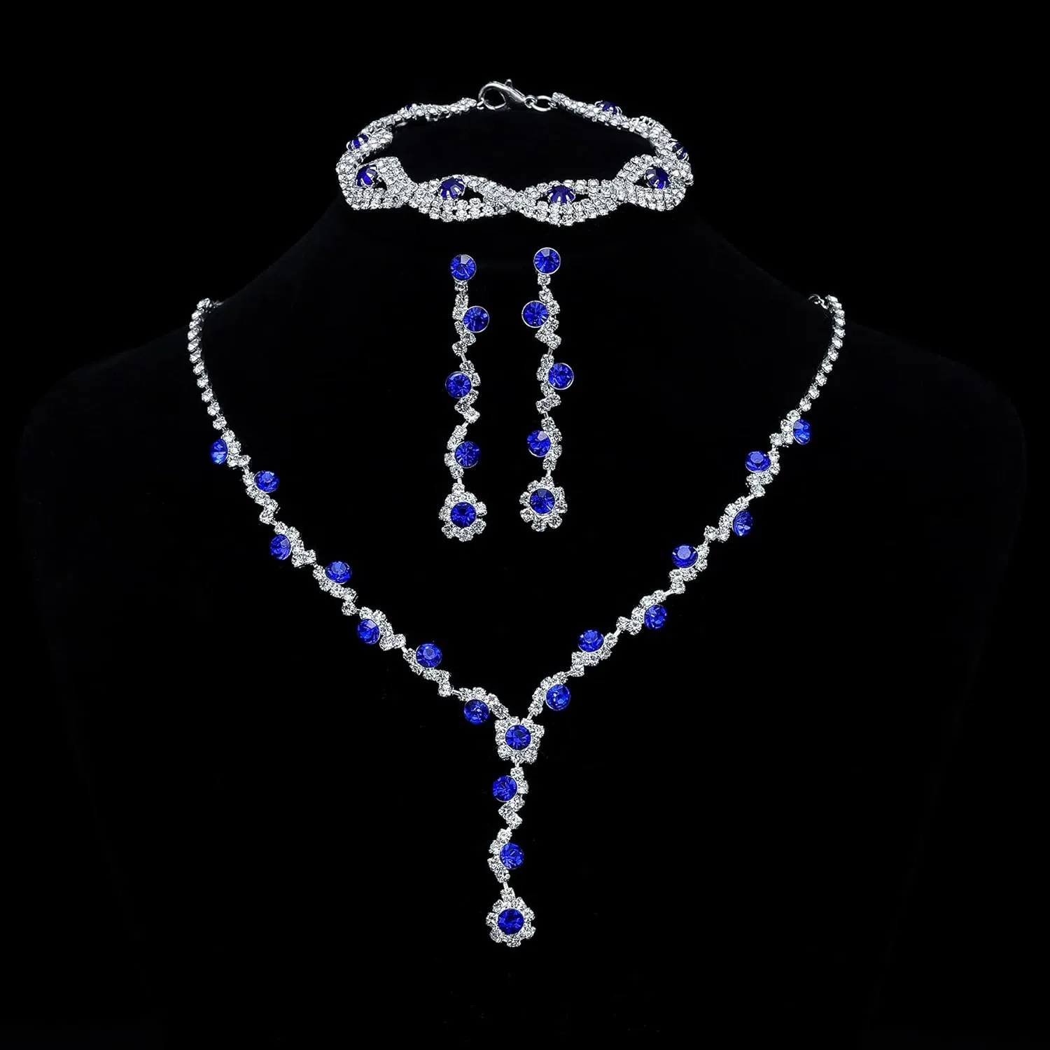 YANODA Rhinestone Bridal Jewelry Sets for Women Crystal Necklace Earrings Bracelet Jewelry Sets for Wedding Bridal Bridesmaid Gifts Evening Party Prom Jewelry Set