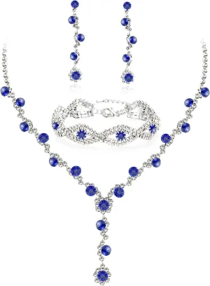 YANODA Rhinestone Bridal Jewelry Sets for Women Crystal Necklace Earrings Bracelet Jewelry Sets for Wedding Bridal Bridesmaid Gifts Evening Party Prom Jewelry Set