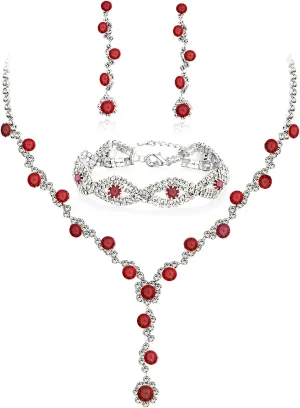 YANODA Rhinestone Bridal Jewelry Sets for Women Crystal Necklace Earrings Bracelet Jewelry Sets for Wedding Bridal Bridesmaid Gifts Evening Party Prom Jewelry Set