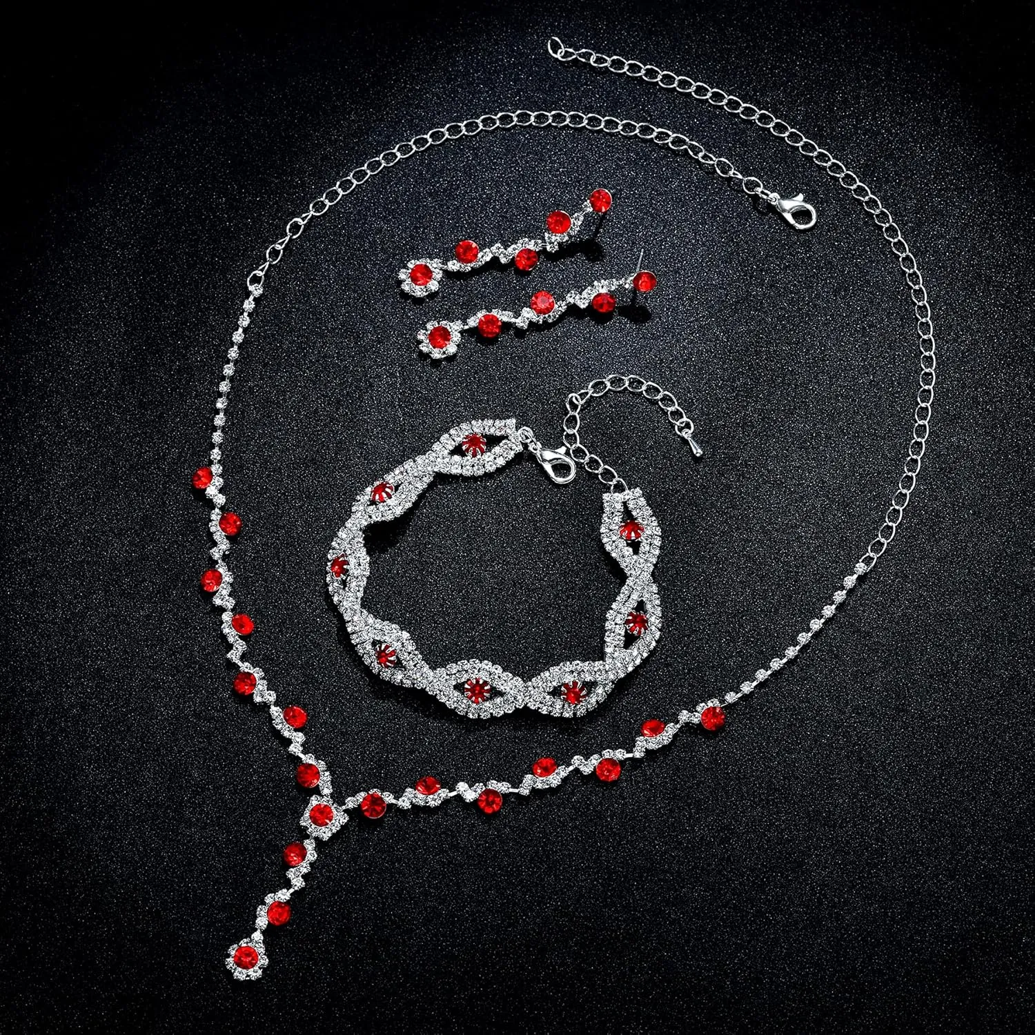 YANODA Rhinestone Bridal Jewelry Sets for Women Crystal Necklace Earrings Bracelet Jewelry Sets for Wedding Bridal Bridesmaid Gifts Evening Party Prom Jewelry Set