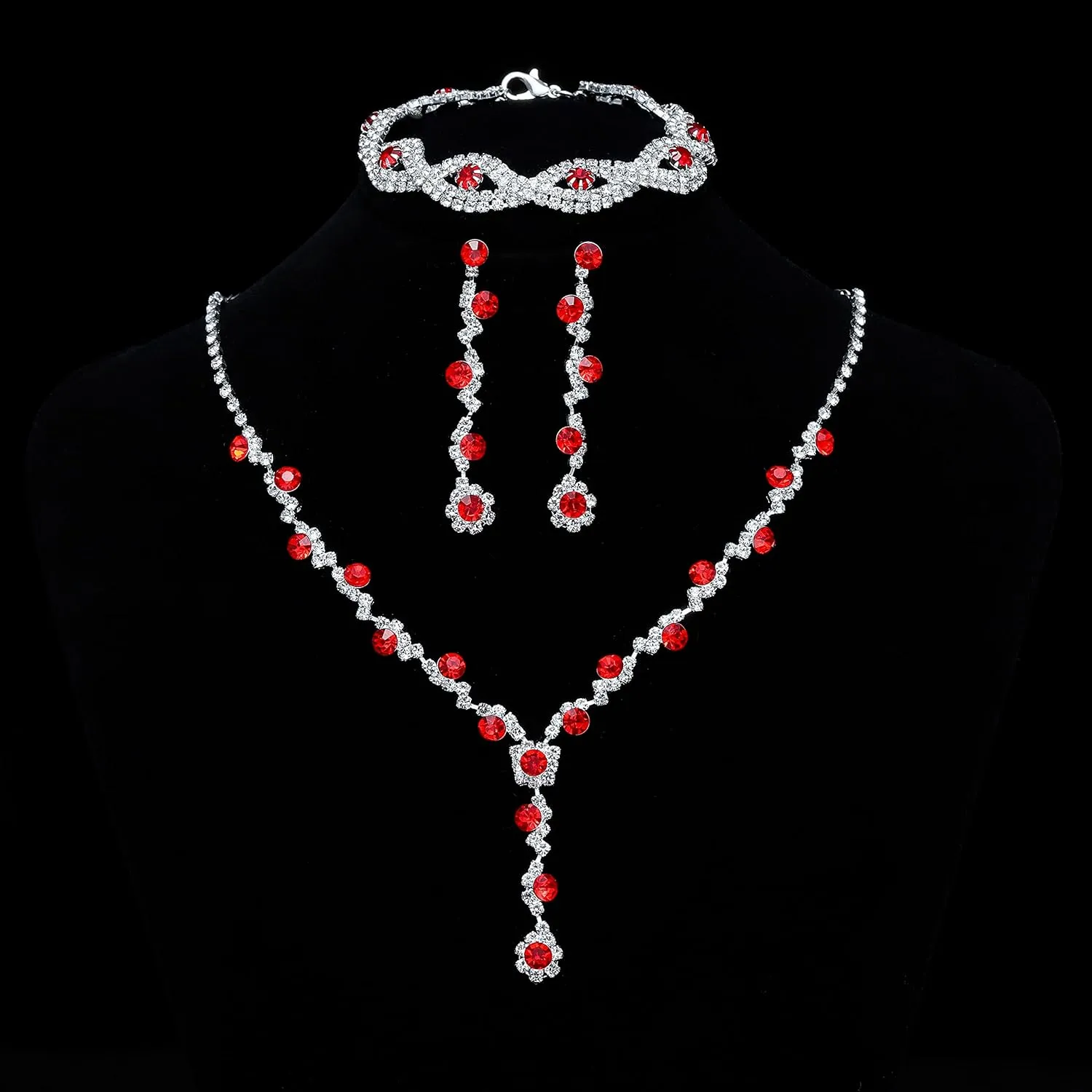 YANODA Rhinestone Bridal Jewelry Sets for Women Crystal Necklace Earrings Bracelet Jewelry Sets for Wedding Bridal Bridesmaid Gifts Evening Party Prom Jewelry Set