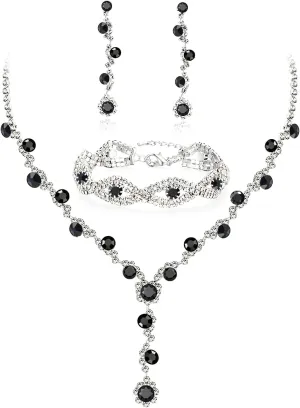 YANODA Rhinestone Bridal Jewelry Sets for Women Crystal Necklace Earrings Bracelet Jewelry Sets for Wedding Bridal Bridesmaid Gifts Evening Party Prom Jewelry Set