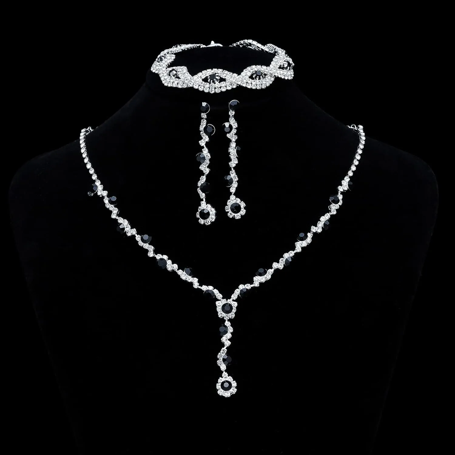 YANODA Rhinestone Bridal Jewelry Sets for Women Crystal Necklace Earrings Bracelet Jewelry Sets for Wedding Bridal Bridesmaid Gifts Evening Party Prom Jewelry Set