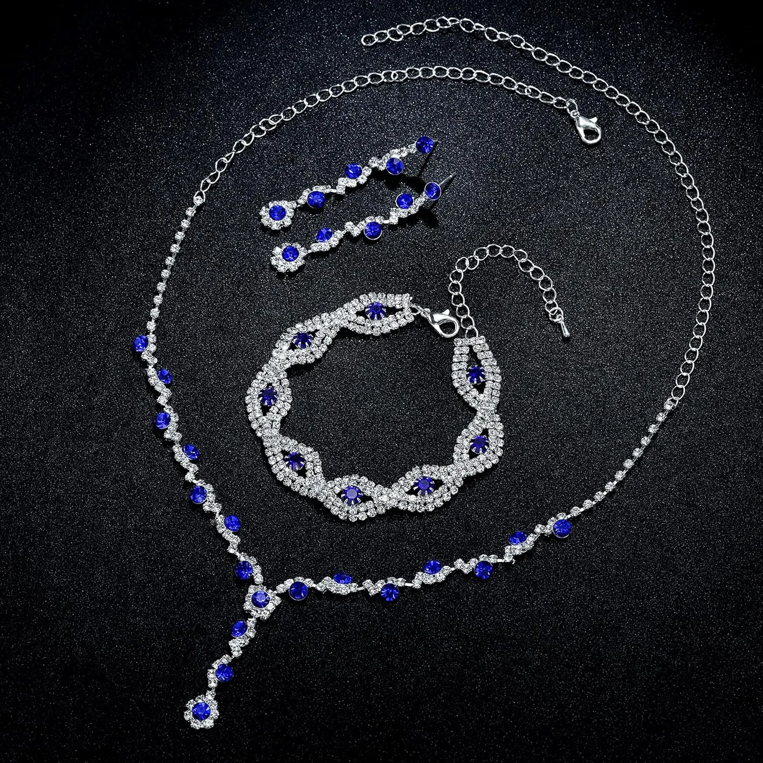 YANODA Rhinestone Bridal Jewelry Sets for Women Crystal Necklace Earrings Bracelet Jewelry Sets for Wedding Bridal Bridesmaid Gifts Evening Party Prom Jewelry Set