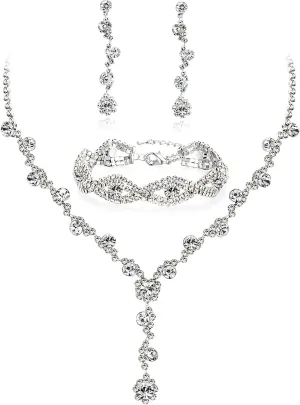 YANODA Rhinestone Bridal Jewelry Sets for Women Crystal Necklace Earrings Bracelet Jewelry Sets for Wedding Bridal Bridesmaid Gifts Evening Party Prom Jewelry Set